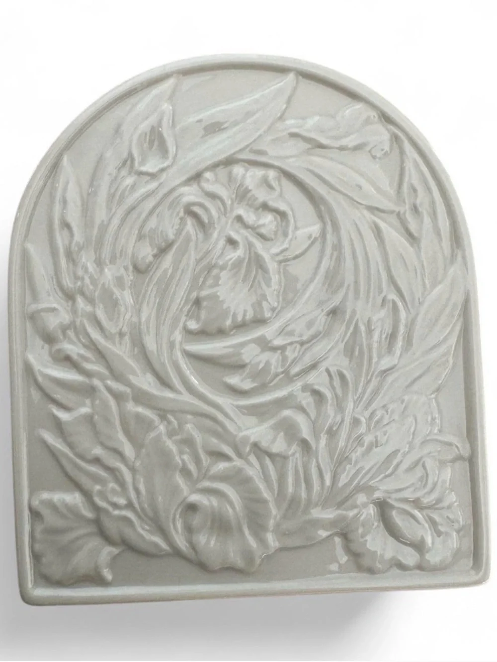 Lenox White Ceramic Floral Relief Mantel Clock with Gold Bezel